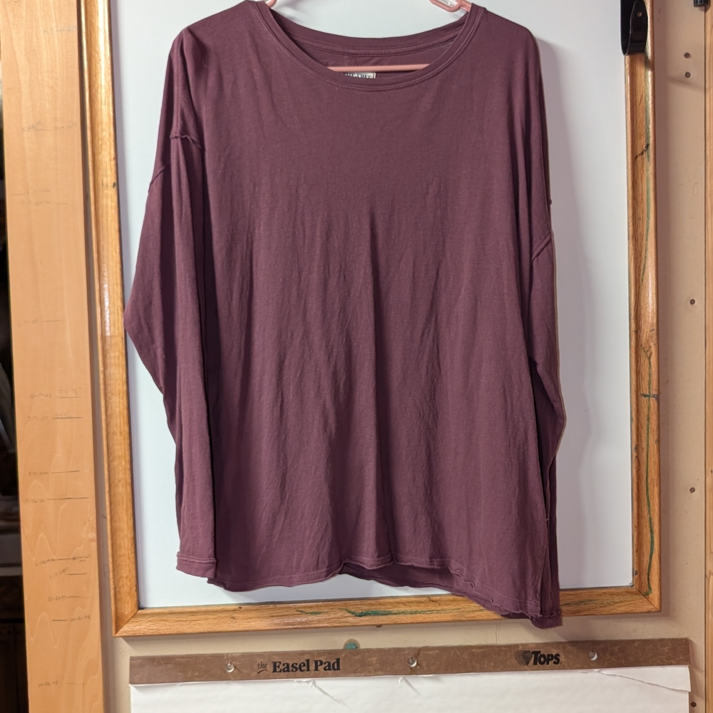 Free People Oversized Lightweight Long Sleeve Tee in Plum